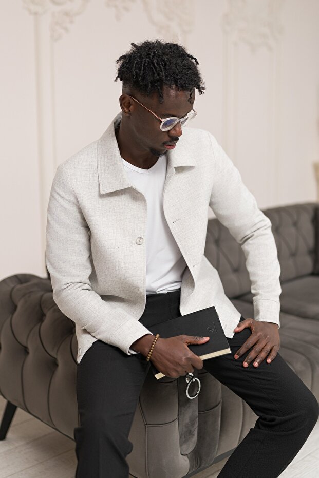 Regular Fit Shirt Collar Half Lined Side Pocket Spring Jacket