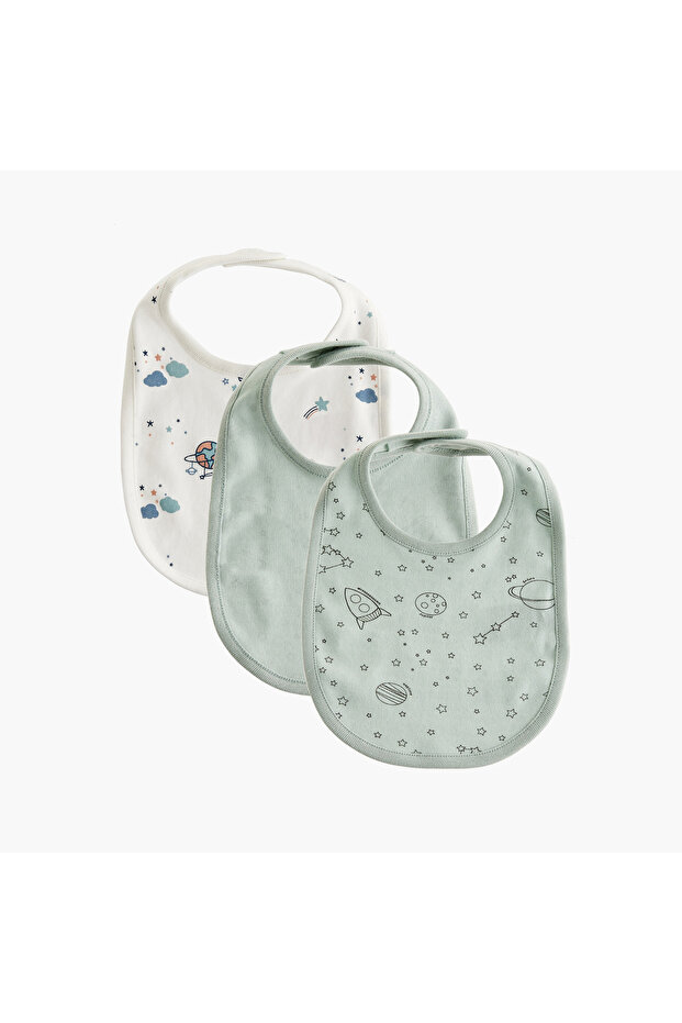 Space Print Bib with Button Closure - Set of 2