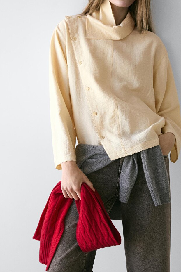 Çapraz düğmeli gömlek - 3