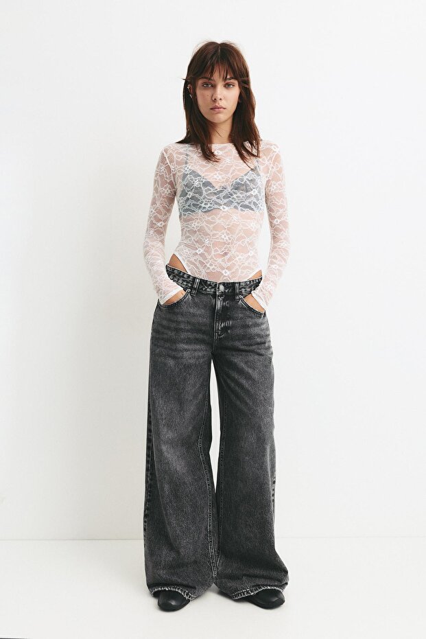 Uzun kollu dantel body - 1