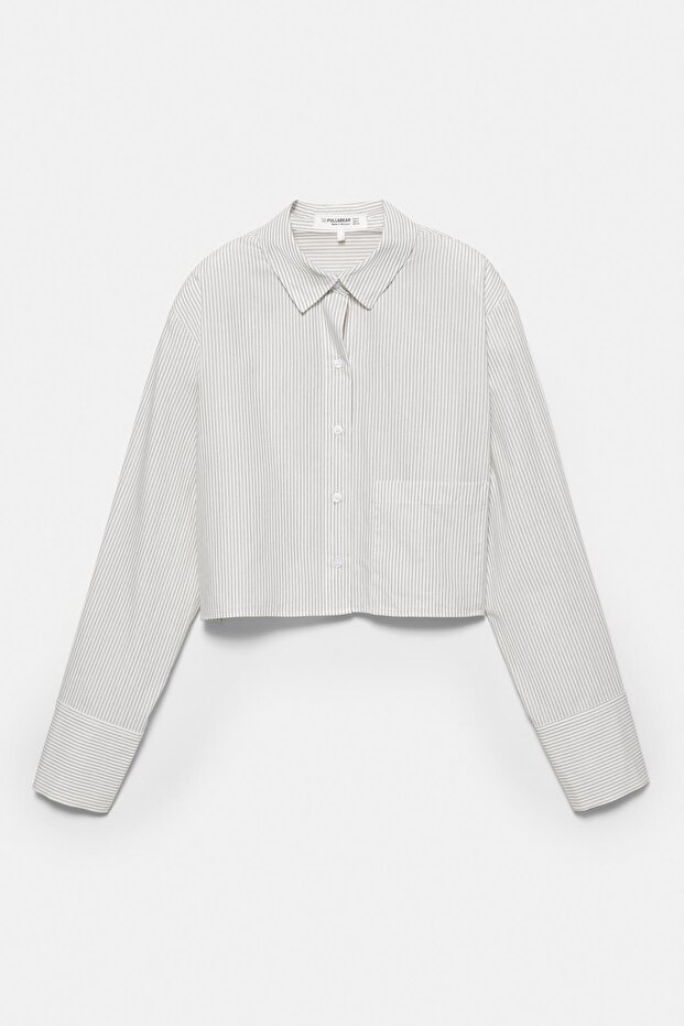 Çizgili cepli crop gömlek - 6