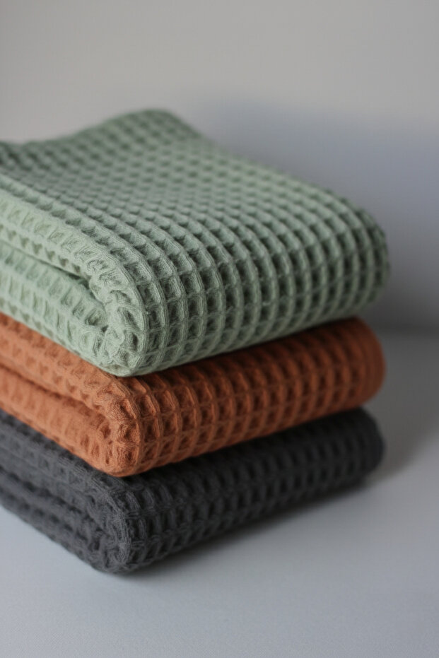 100% Cotton 3-Piece Waffle Hand and Face Towel Set - 40X80 Cm, Bohemian, Gift, Dowry, Guest, Kitchen