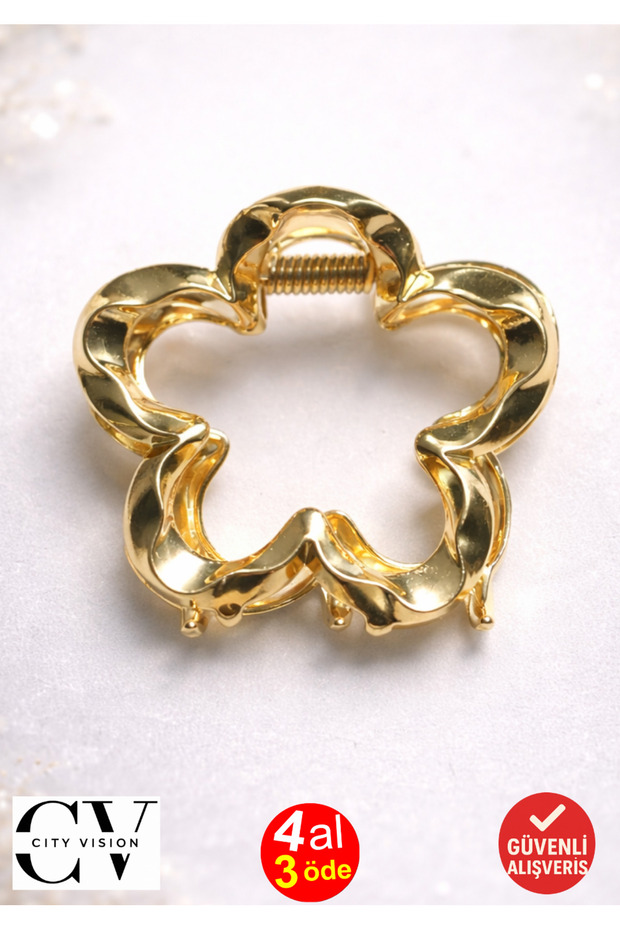 Flower Model Gold Metal Hair Clip – Stylish and Elegant Latch Clip 5 cm