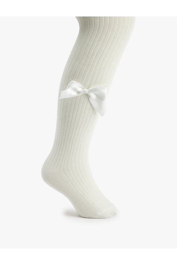 Textured Cotton Pantyhose with Bow Detail