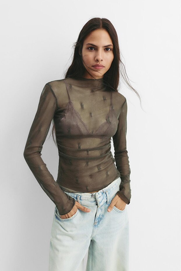 Şeffaf uzun kollu üst - 2