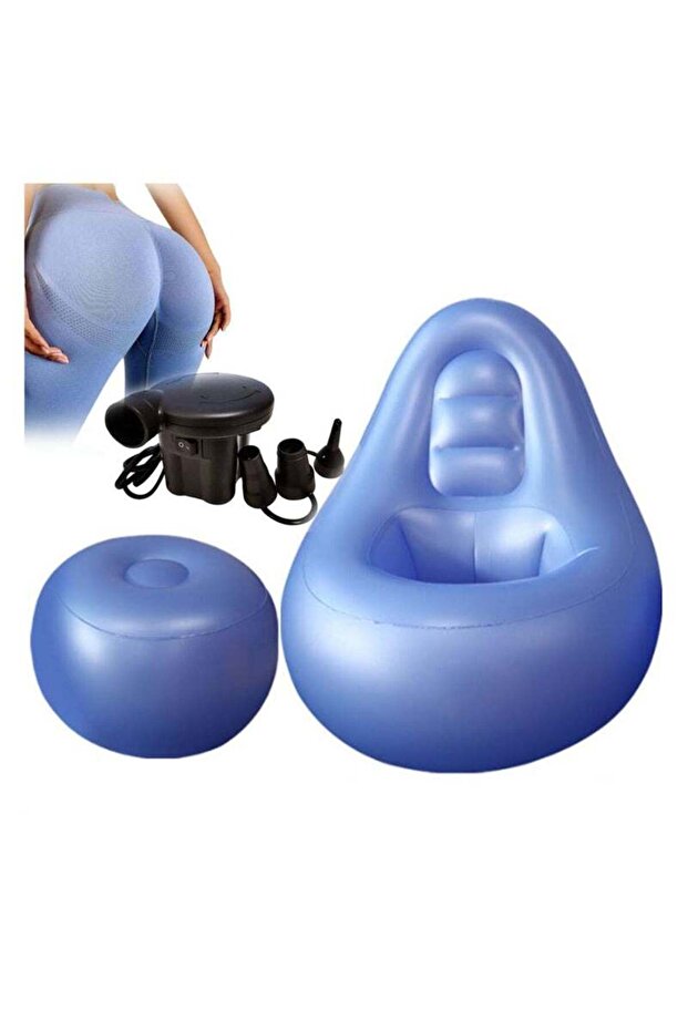 Inflatable Sofa Set with Footstool & Air Pump, Blue for Sitting & Sleeping