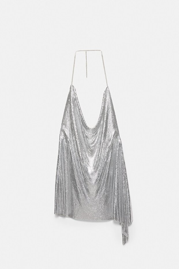 Gümüş metalik file halter top - 7