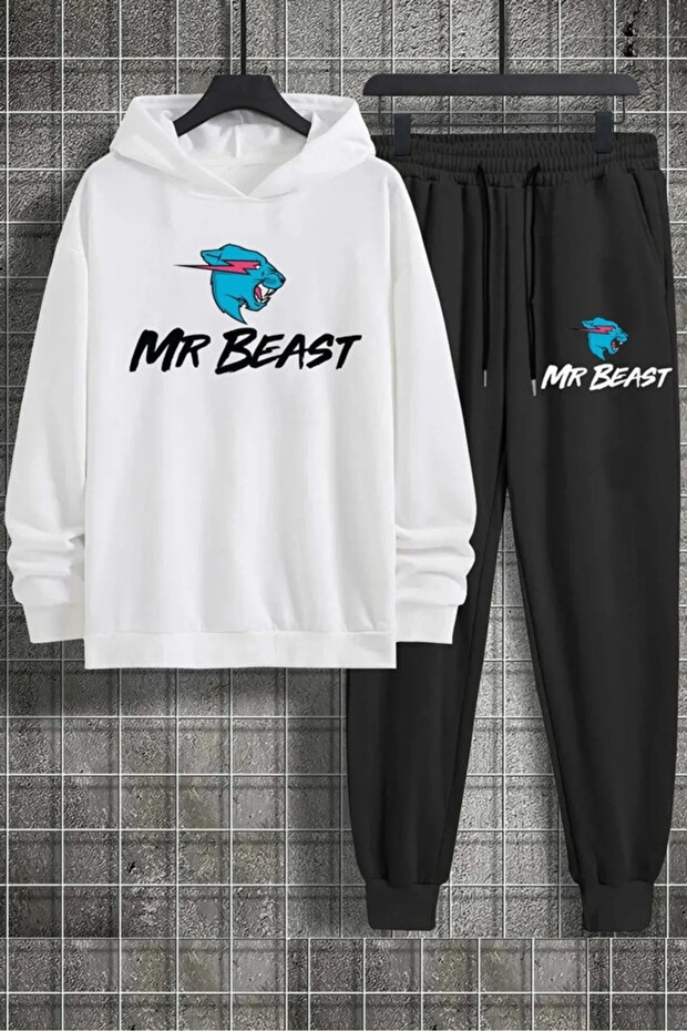 الأطفال السيد. Beast مطبوع بغطاء رأس سويت شيرت وبنطلون رياضي - طقم علوي وسفلي