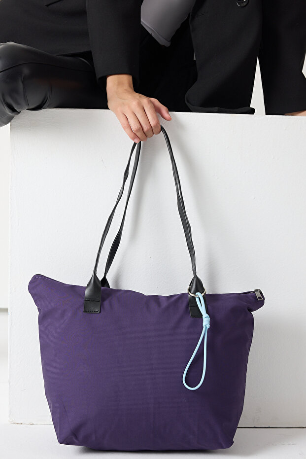 Women's Purple Zippered Fabric Handle Shoulder Bag