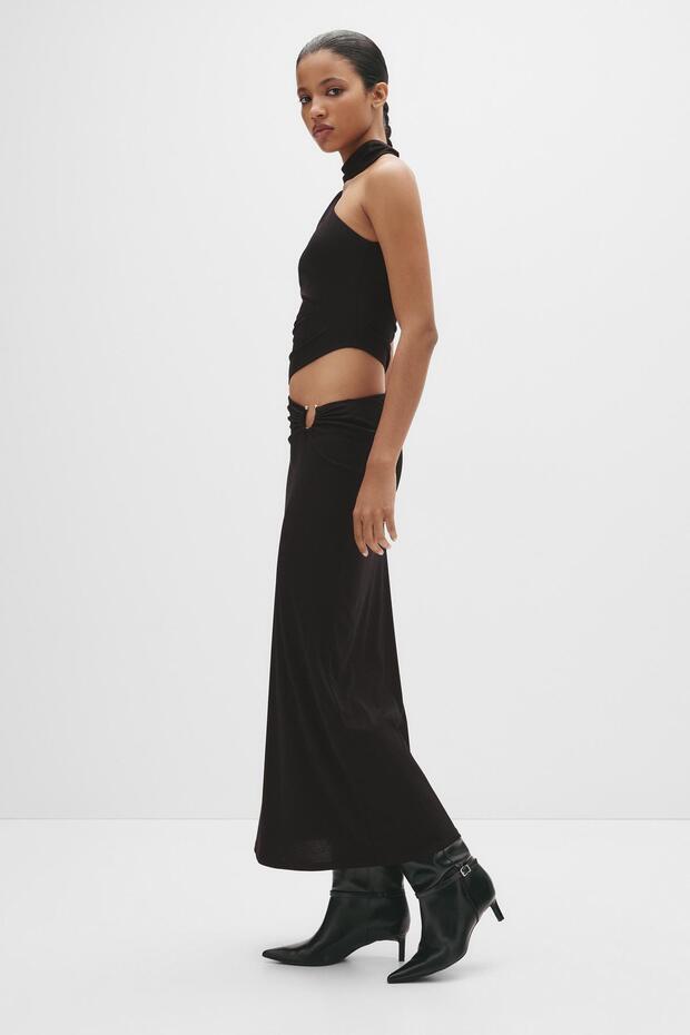 Pencere detaylı midi elbise - 2