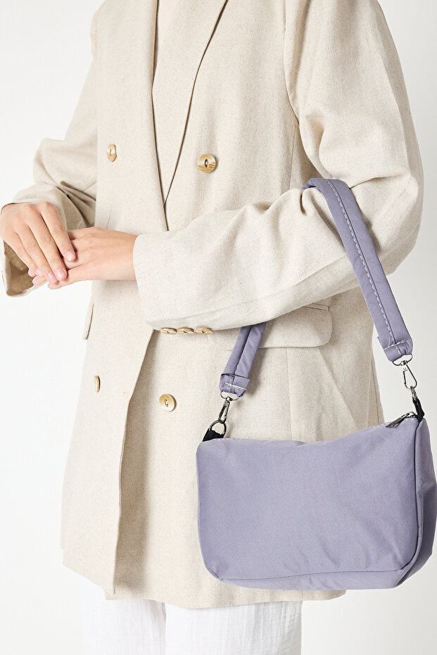 Women's Gray Minimal Design Fabric Baguette Shoulder Bag