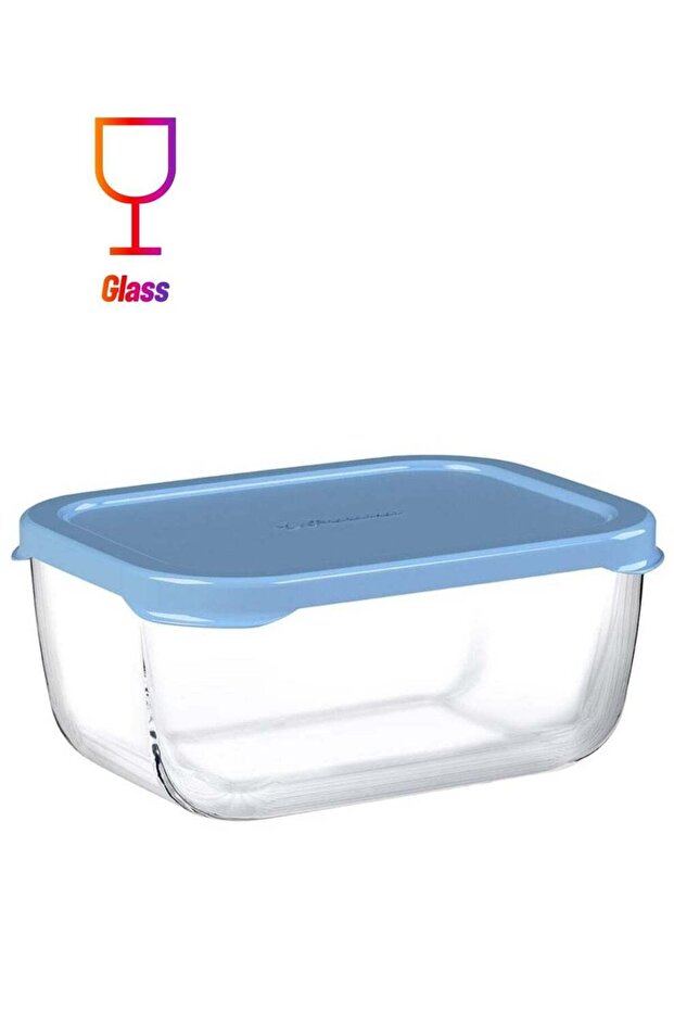 Pasabahce Snowbox Glass Food Container, 790 Ml, Blue Lid