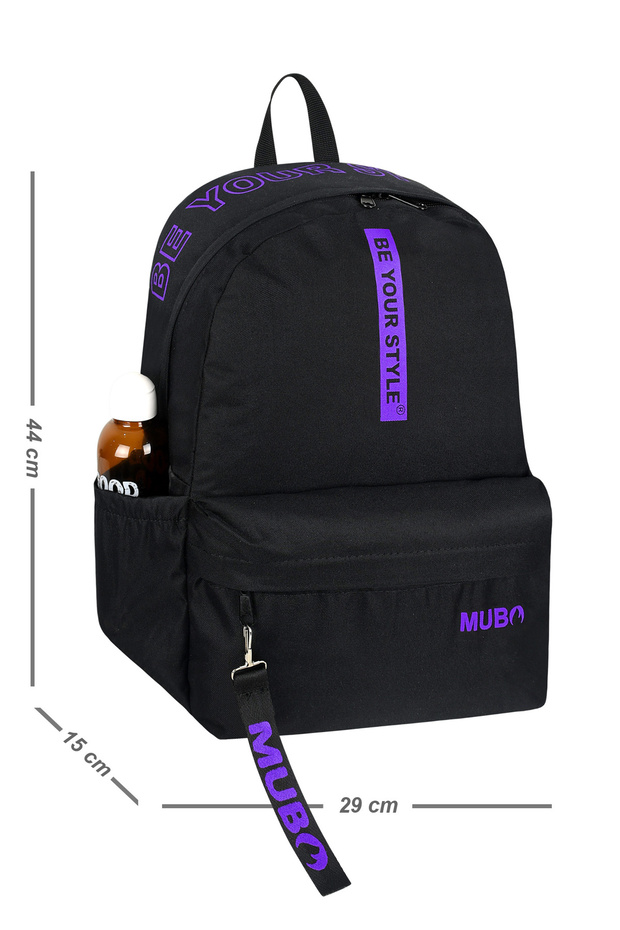 Unisex Black Purple Large Volume Backpack Suitable for Daily and School Use