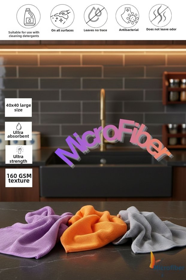 Special Colors 3 Pieces 40X40 Ultra Absorbent 160 Gsm Microfiber Cleaning Cloth Orange-Purple-Grey Limited Stock