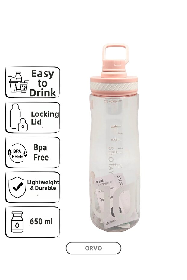 650 ml Sports Water Bottle – Water Bottle with Locking Lid, Spout, and Strap - Pink