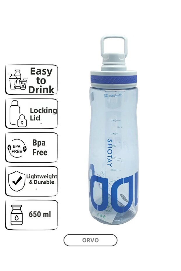 650 ml Sports Water Bottle – Water Bottle with Locking Lid, Spout, and Strap - Blue