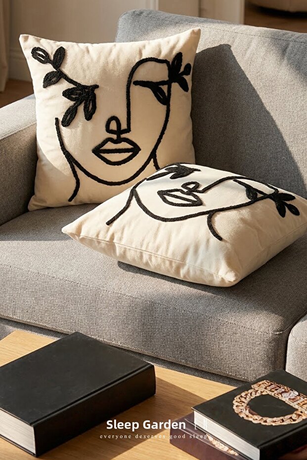 Women's Face Black Punch Throw Pillow 45X45 2 Pieces