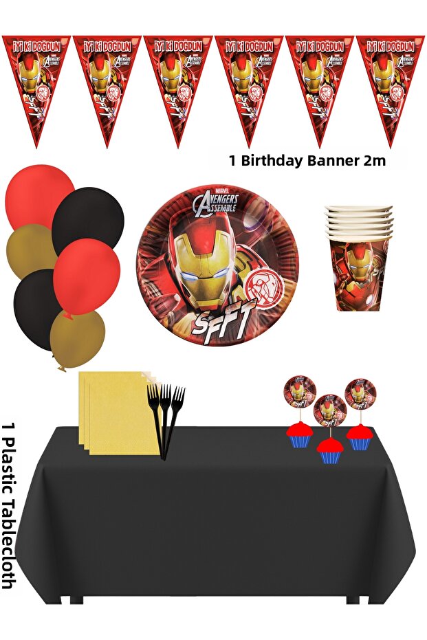 Ironmen Ironman Demir Adam 16-Person Birthday Party Decorations Set