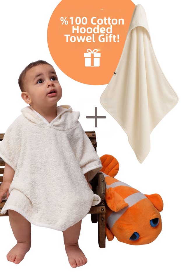 Organic 100% Cotton Hooded Beach Children's Baby Poncho Bathrobe Bath Towel + Swaddle Towel Gift