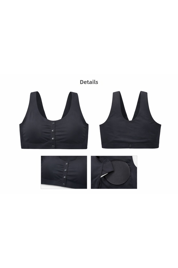 Plus Size Stitch-Free Sports Bra with Snap Front Closure and Black Padding - 2