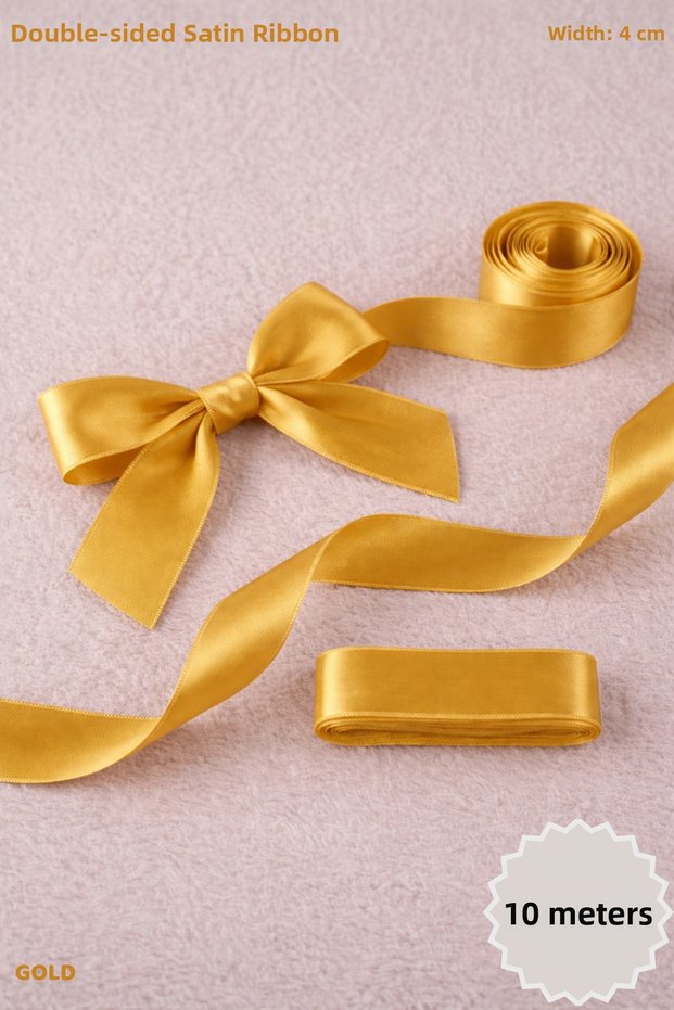 Gold Satin Ribbon 4 cm 10 Meters - Bohça, Nikah, Nişan, Çeyiz, Hediye, Süsleme, Doğum Günü, Parti