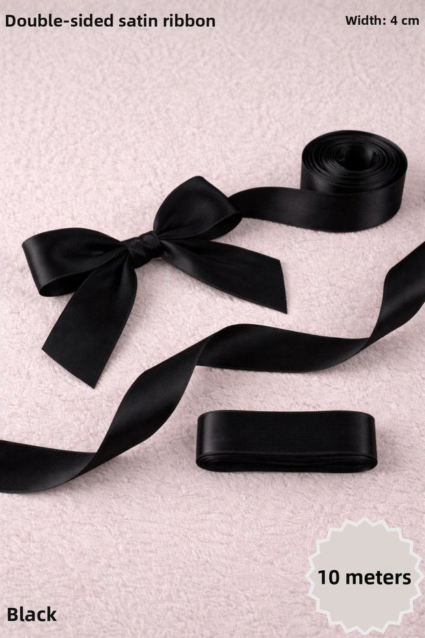 Black Satin Ribbon 4 cm 10 Meters - Bohça, Nikah, Nişan, Çeyiz, Hediye, Süsleme, Doğum Günü, Parti