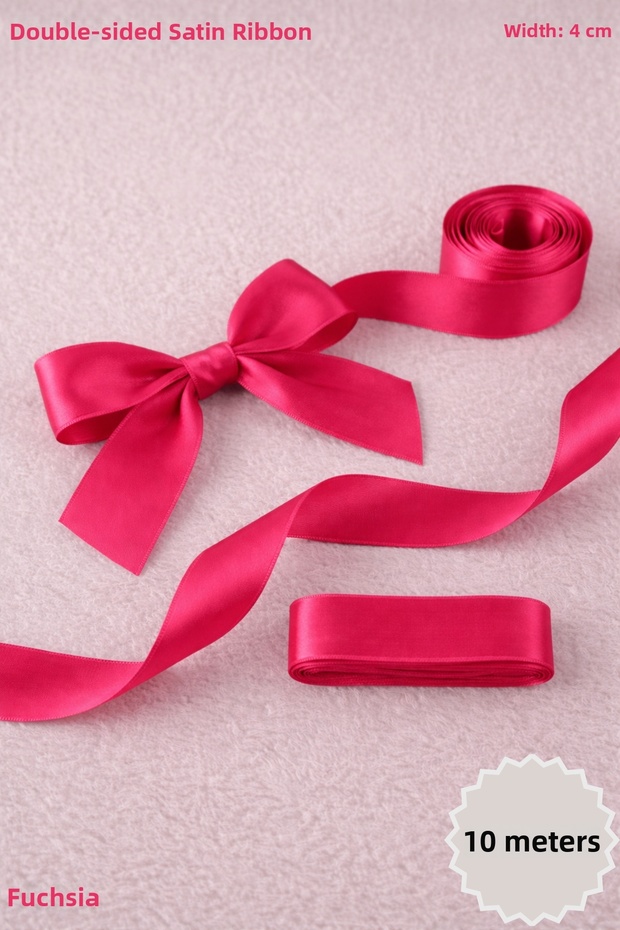 Fuchsia Satin Ribbon 4 cm 10 Meters - Bohça, Nikah, Nişan, Çeyiz, Hediye, Süsleme, Doğum Günü, Parti