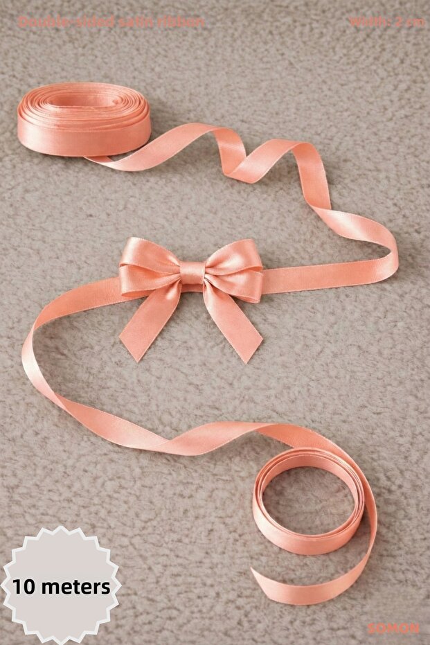 Salmon Satin Ribbon 2 cm 10 Meters - Bohça, Wedding, Engagement, Dowry, Gift, Decoration, Birthday, Party