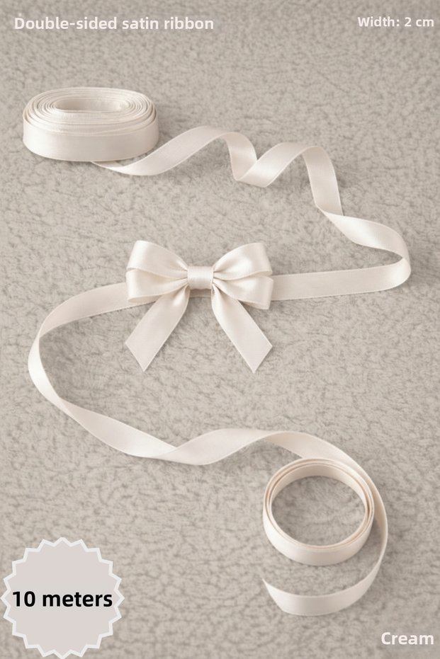 Cream Satin Ribbon 2 cm 10 Meters - Bohça, Nikah, Nişan, Çeyiz, Hediye, Süsleme, Doğum Günü, Parti