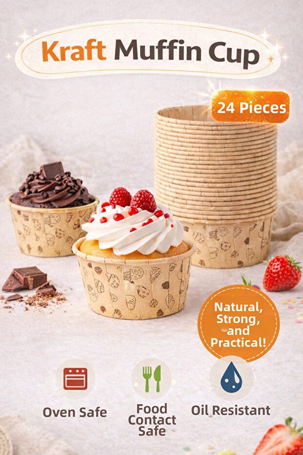 24-Piece Kraft Color Patterned Muffin Cake Mold Pastry Donut Printed Cupcake Capsule Muffin Mold 7X4 cm