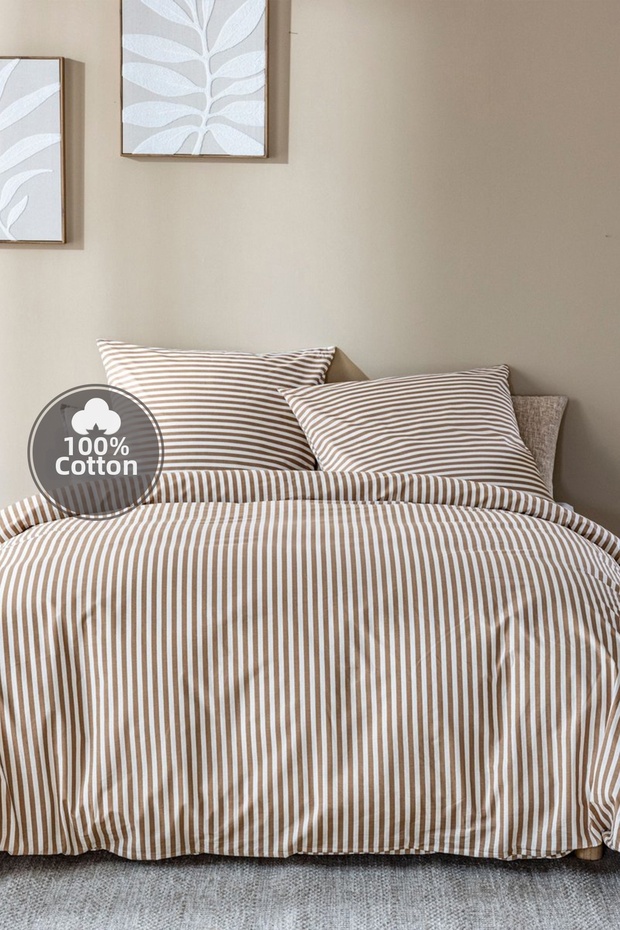 Stripe 100% Cotton Single Duvet Cover Set - 2