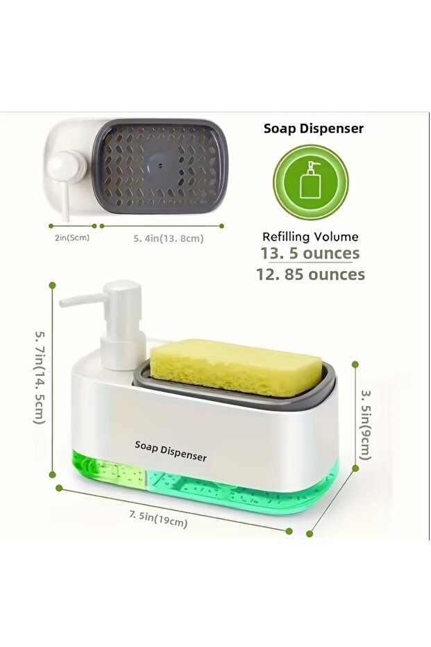 Double Chamber Liquid Soap Dispenser and Automatic Detergent Dispenser with Sponge Hand and Dish Soap Set Kitchen Bathroom - 6