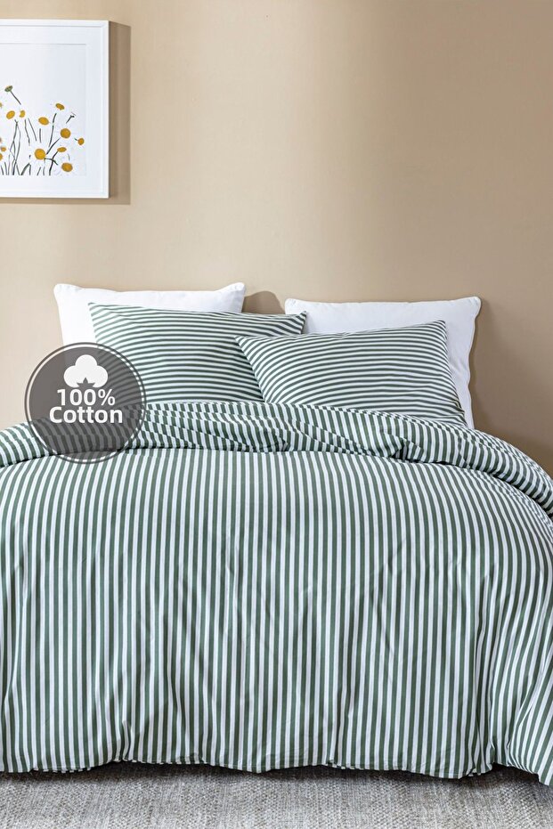 Stripe 100% Cotton Oversized Duvet Cover Set - 2