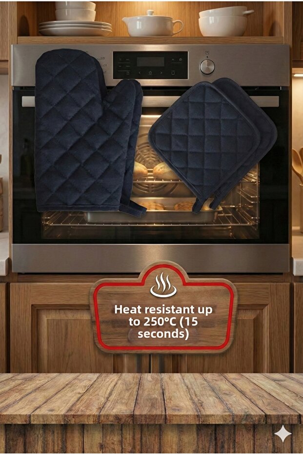 Yanmaya - Heat Resistant, Kitchen Oven Pot Glove Holder Set 2 Gloves 2 Holders