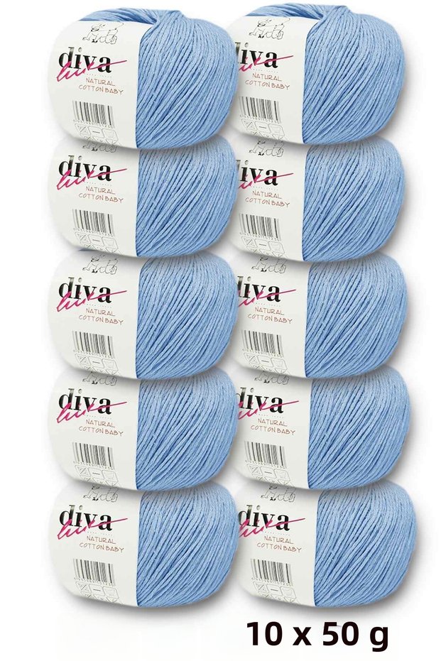 Premium Amigurumi Yarn Punch (PUNCH) Baby Soft Cotton 500 g (10-pack) - Baby Blue