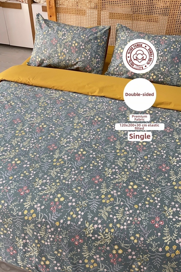 100% Cotton Single Duvet Cover Set with Double-Sided Elastic Sheets - 1