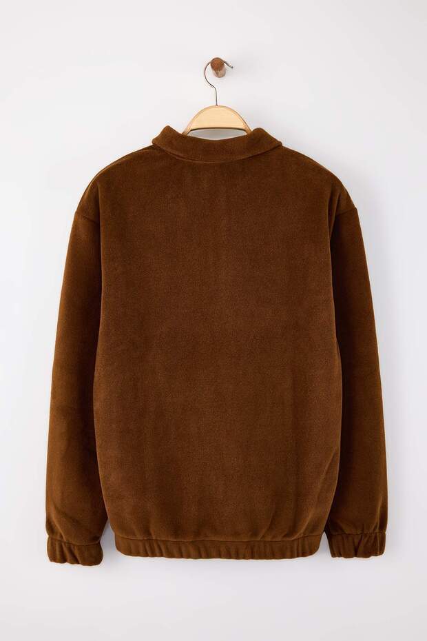Kahverengi Oversize/Geniş Kesim Nakışlı Polar Sweatshirt TMNAW26SW00030 - 8