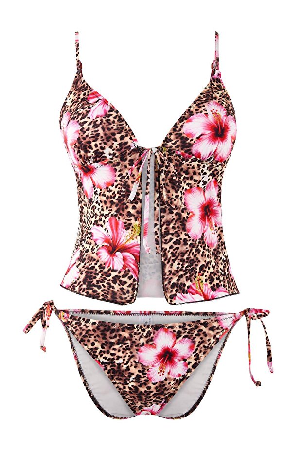 Çiçek Desenli Bağlama Detaylı Tankini Kaplı Regular Bikini Takımı TBESS26BT00009 - 4