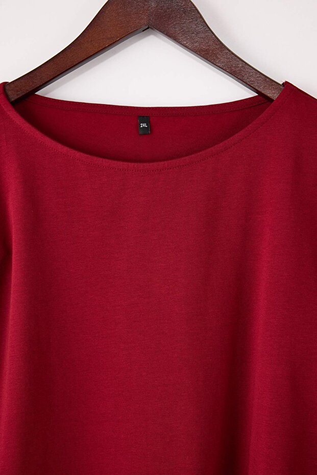 Taş-Bordo Esnek Vücuda Oturan Örme Büyük Beden Bluz TBBSS26AF00009 - 8