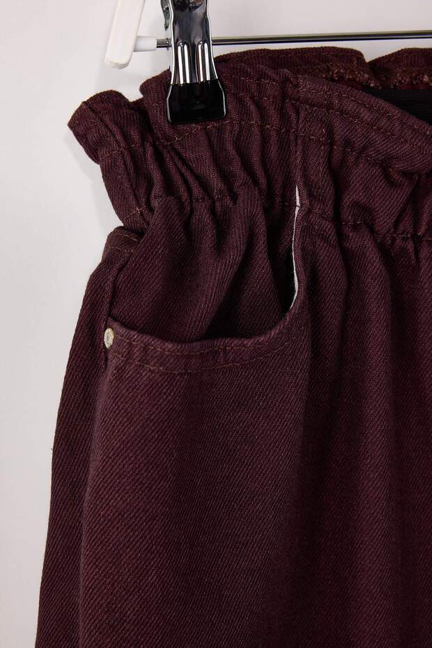 Bordo Yüksek Bel Beli Lastikli %100 Pamuk Büyük Beden Mom Jeans TBBAW23JE00002 - 7