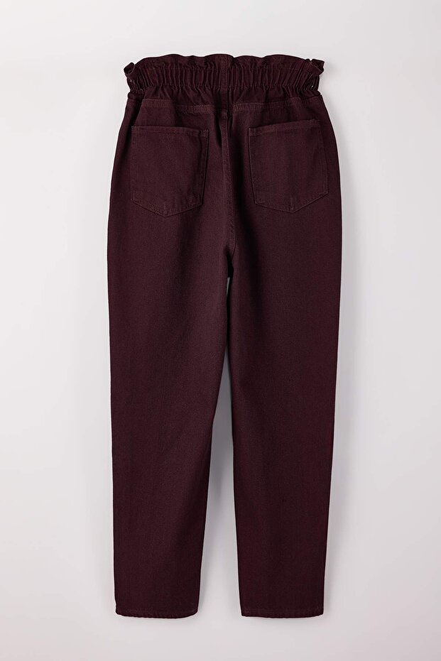 Bordo Yüksek Bel Beli Lastikli %100 Pamuk Büyük Beden Mom Jeans TBBAW23JE00002 - 8