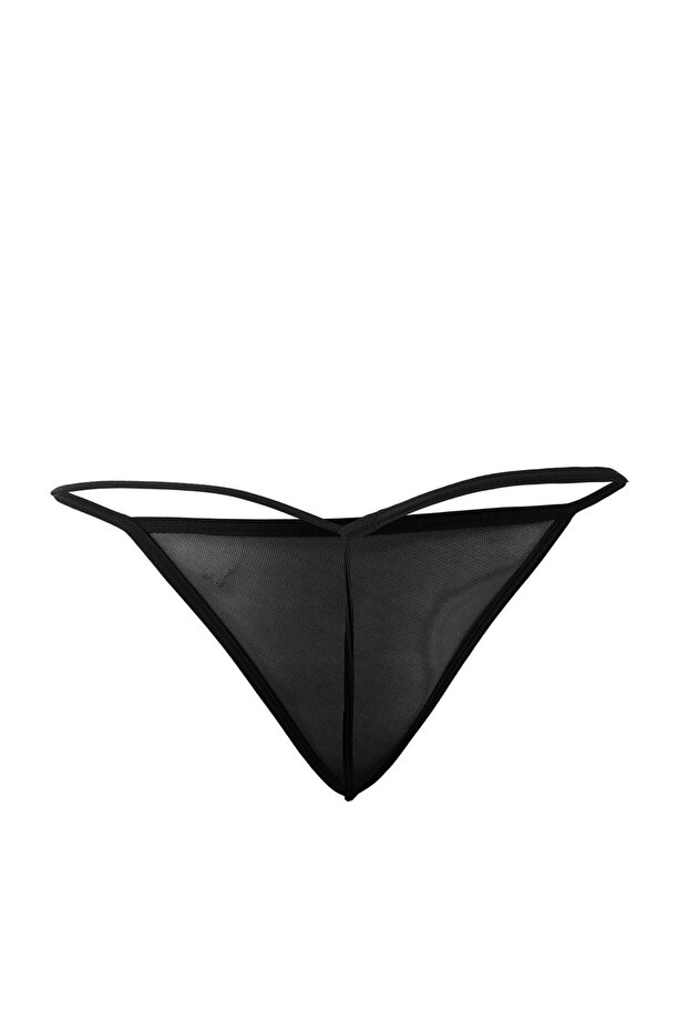 Siyah Tül Zincir Askılı Kapsız Külotlu Babydoll/Fantezi Gecelik THMAW26LL00025 - 5
