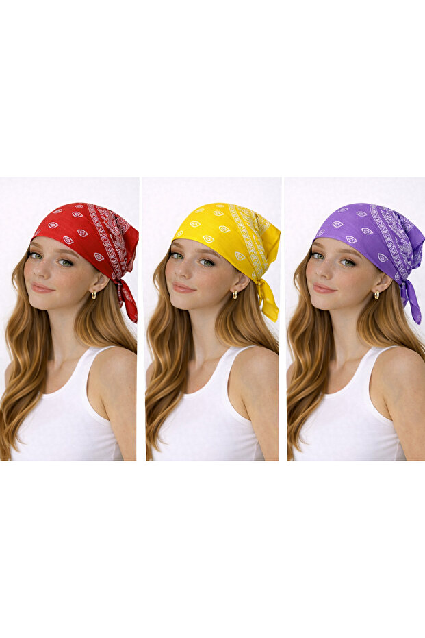 100% Cotton Classic Pattern Unisex 3-Piece Bandana Set Colorful Bandana Ethnic Patterned a Quality Bandana