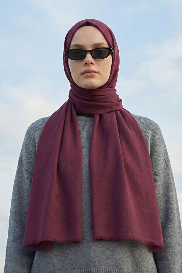 شال مريح من القطن من سلسلة Pure Line بلون البرقوق