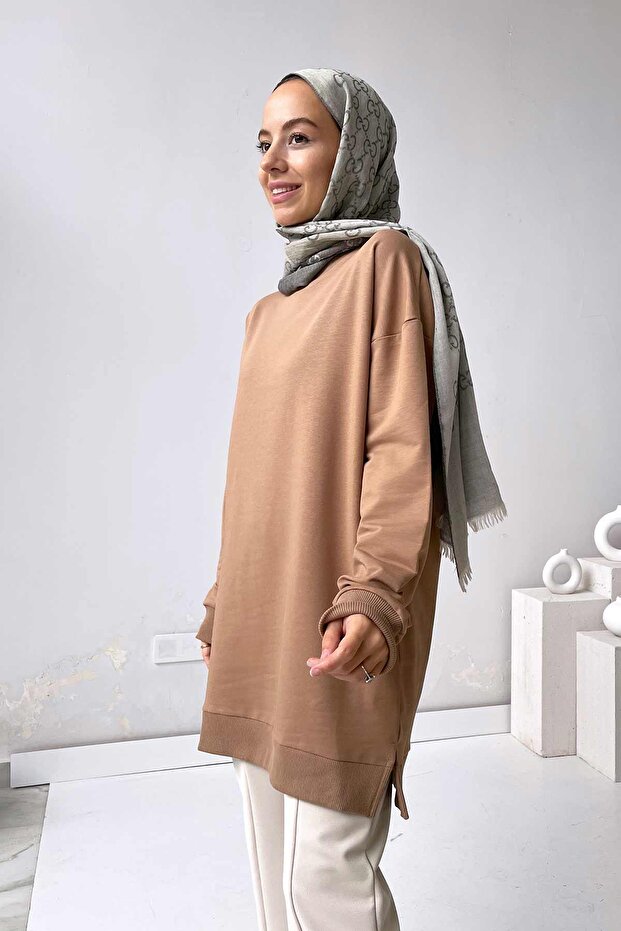 Basic Tesettür Sweatshirt - Sütlü Kahve - 2