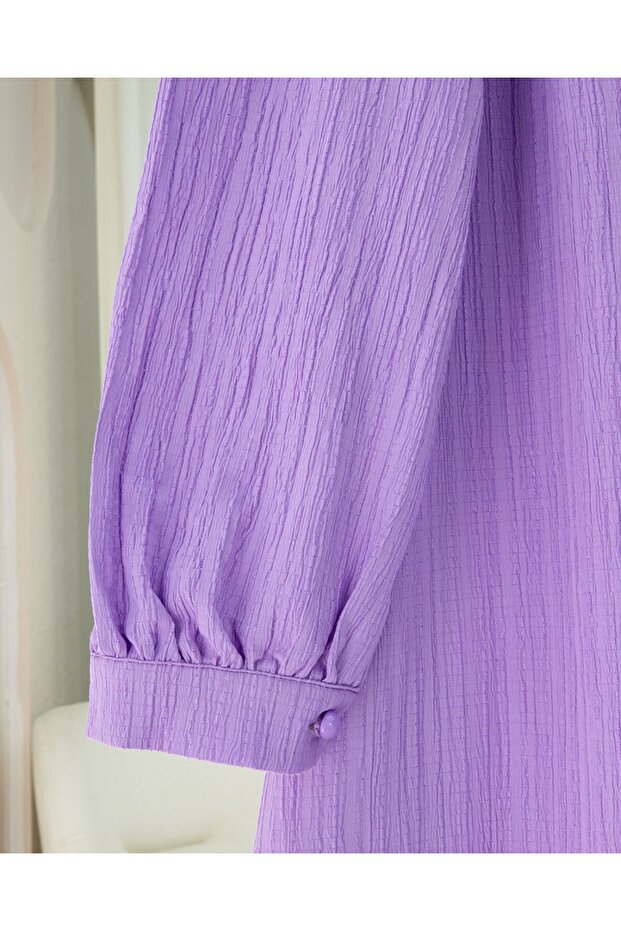 Top Buttoned V-Neck Crinkle Shirt -Lilac