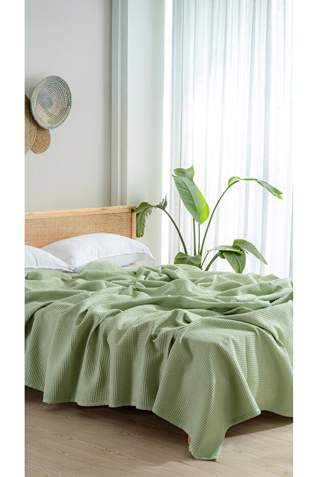 Waffle Pike Bedspread Double Size - 100% Cotton Lightweight 4 Seasons Airy High Quality Quilts