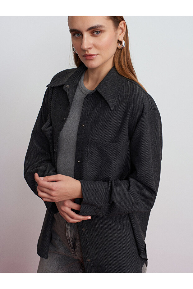 50537 Örme Oversize Gömlek-Antrasit - 5