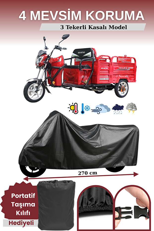 Black 3-Wheel Triportor Tarpaulin, Electric Motor Tarpaulin with Case
