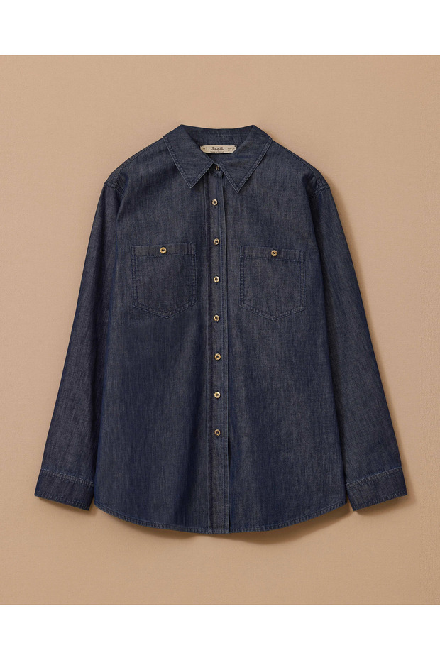 Cepli Düğmeli Jean Gömlek - 8